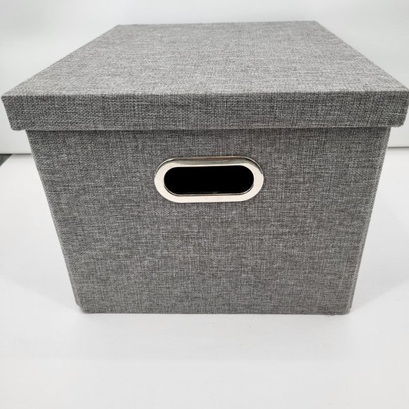 Collapsible File Storage Box w Lid Linen Filing Storage Organizer with Rail New - Picture 4 of 8